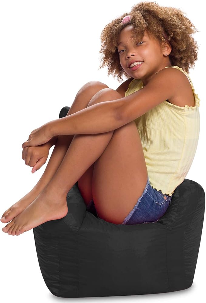 Posh Creations Bean Bag Structured Seat for Toddlers and Kids, Comfy Chair for Children, Pasadena, Black