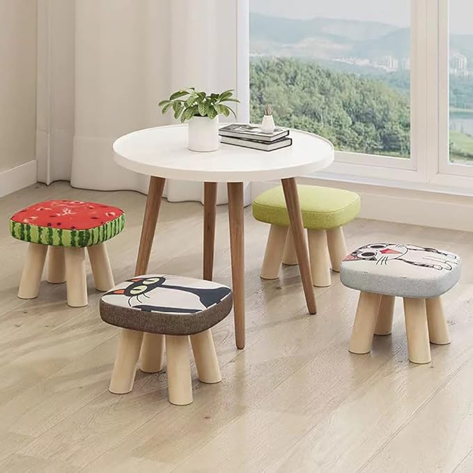 2Pcs Solid Wood Stool Home Square Low Stool Cute Children's Sofa Stool Chair Fashion Cartoon Creative Small Stool for Kids and Adult, Changing Stool Coffee Stool, Bear 330lb (Tree Stump)