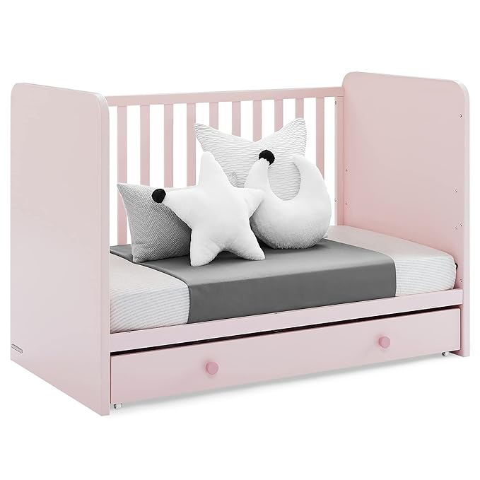 GAP babyGap Graham 4-in-1 Convertible Crib with Storage Drawer - Greenguard Gold Certified, Blush Pink/Dark Pink
