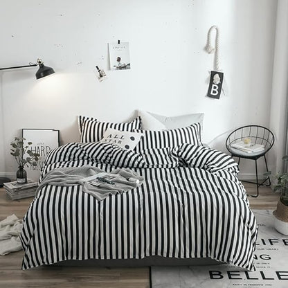 White and Black Stripes Comforter Set Twin Women Bedding Set Soft Durable White Striated Bedding Set Black Stripes Ticking Quilts Hotel Quality Comforter Set Girls White Black Stripes Bed Set