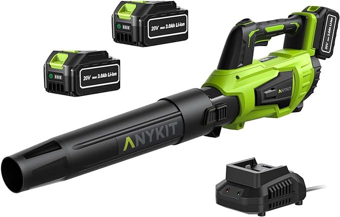 Leaf Blower Cordless with Battery and Charger - Anykit 20V Electric Leaf Blower 2 Speed Modes, Blower Cordless Battery Leaf Blower for Clearing Deck Sidewalk Driveway