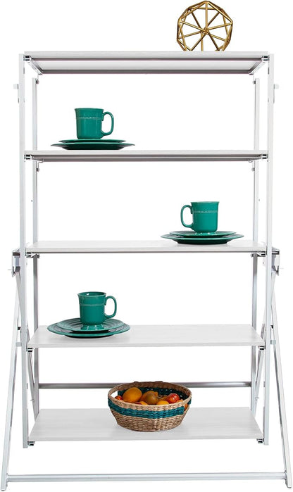 Origami Modern 2 in 1 Shelf to Table Style, Organizer Deco Rack Magically Turn to a Table/Desk in a Second,Fully Assembled,White/White US Patent Pending (STT-WHIWHI)