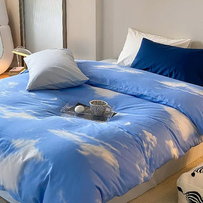 Cotton Blue Cloud Comforter Set Cal King Size Sky Blue Comforter Cotton 3 Pieces Soft Light Blue California King Comforter Bedding Set Women Solid Blue Plus Size Bed Comforter Set All Season