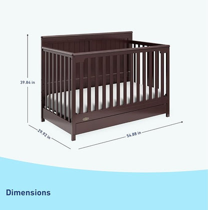 Graco Hadley 5-in-1 Convertible Crib with Drawer (Espresso) – Crib with Drawer Combo, Includes Full-Size Nursery Storage Drawer, Converts from Baby Crib to Toddler Bed, Daybed and Full-Size Bed