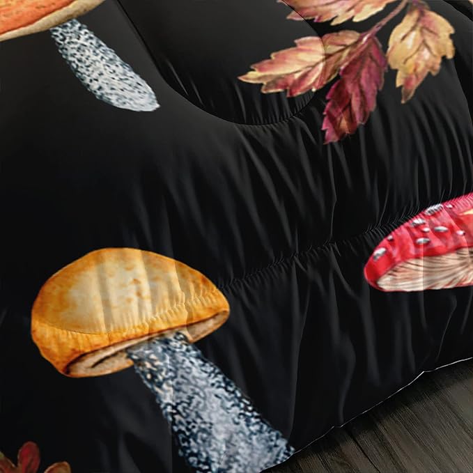 Colorful Mushroom Comforter Set Twin Size Kids Mushroom Bedding Set Leaves Quilt Bed Set for Boys Girls Adults with 1 Comforter and 2 Pillowcases
