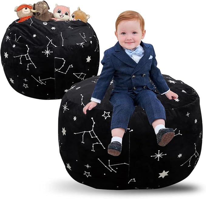 Bean Bag Chair COVER -(NO BEANS) for kids Teens, zipper opening, soft velvet, X-Large (34" Black)
