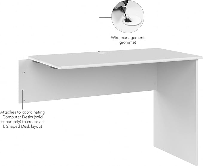 Bush Furniture Cabot 42W Shell Desk Return, 48W x 24D, White