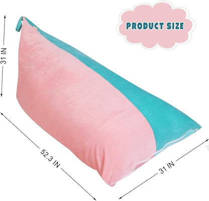 Stuffed Animal Storage Bean Bag Chair Cover, Velvet Pink Lake Blue Plush Toy Storage Stuff and Sit Seat for Kids/Teens/Adults, 52" x 31" Extra Large Triangle Floor Sofa, 200L/52Gal, Cover Only