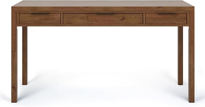 SIMPLIHOME Hollander SOLID WOOD 60 inch Wide Home Office Desk, Writing Table, Workstation, Study Table Furniture in Medium Saddle Brown with 2 Drawers