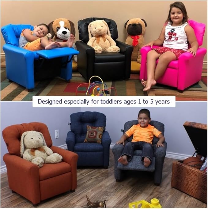 THE CREW FURNITURE Traditional Kids Recliner, Toddler Ages 1-5 Years, Home Décor Polyester Linen, Magenta
