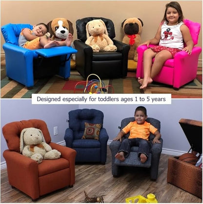 THE CREW FURNITURE Traditional Kids Recliner, Toddler Ages 1-5 Years, Home Décor Polyester Linen, Magenta