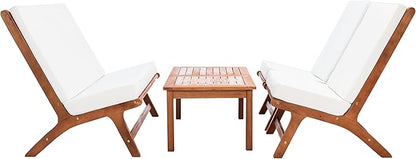 SAFAVIEH Outdoor Collection Chaston Wood Cushion 4-Piece Conversation Patio Set PAT7044F, Natural/Beige