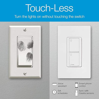 Lutron Caseta Orginal Smart Switch Kit, 2 Smart Light Switches, Pico Remote, Wall Plate Adaptor, & Smart Hub, Works with Alexa, Apple Home, Google Home, 3 Way, 5 Amp, Neutral Required, P-BDG-PKG2WS-WH