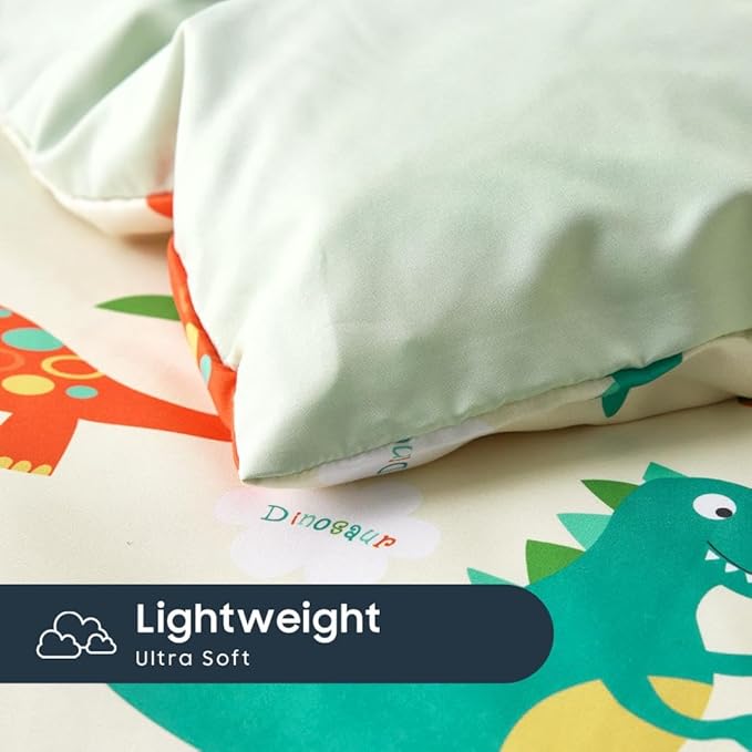 Wake In Cloud - Dinosaur Bedding Set for Boys, Cute Colorful Dinosaur Comforter Set with Sheets, 5 Pieces Kids Bed in a Bag, Cream Green, Twin Size