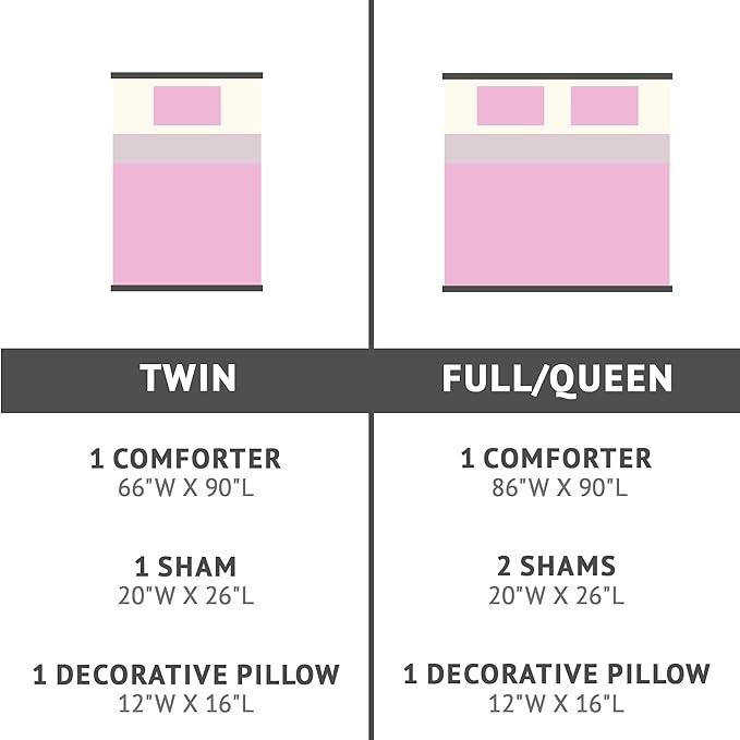 Mi Zone Rosalie Comforter Set for Girls, Ultra-Soft Microlight Plush Metallic Printed Hearts Brushed Reverse Overfilled Down Alternative Hypoallergenic All Season, , Full/Queen, Pink/Silver, 4 Piece