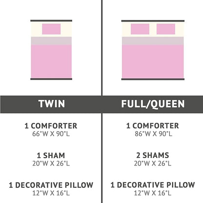 Mi Zone Rosalie Comforter Set for Girls, Ultra-Soft Microlight Plush Metallic Printed Hearts Brushed Reverse Overfilled Down Alternative Hypoallergenic All Season, , Full/Queen, Pink/Silver, 4 Piece
