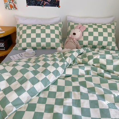 Wellboo Green and White Comforter Sets Twin Women Men Sage Green Checkerboard Grid Bedding Comforters Cotton Boys Girls Modern Grass Green Plaid Checkered Quilts Modern Buffalo Geometric Abstract Bed