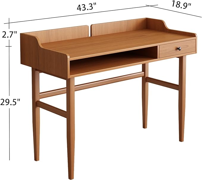 Vintage-style Desk with Scandinavian Flair, Computer or Laptop Desk, Writing Desk with Drawer and Open Storage Cubby, Small Space Dressing Table.