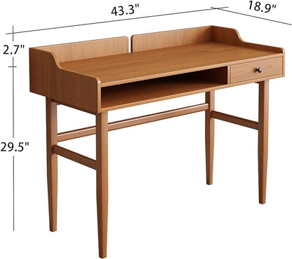Vintage-style Desk with Scandinavian Flair, Computer or Laptop Desk, Writing Desk with Drawer and Open Storage Cubby, Small Space Dressing Table.