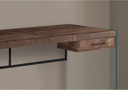 Monarch Specialties Computer Desk - Contemporary Writing Desk with Drawer - Tempered Glass Legs - 48"L (Brown Reclaimed Wood Look)