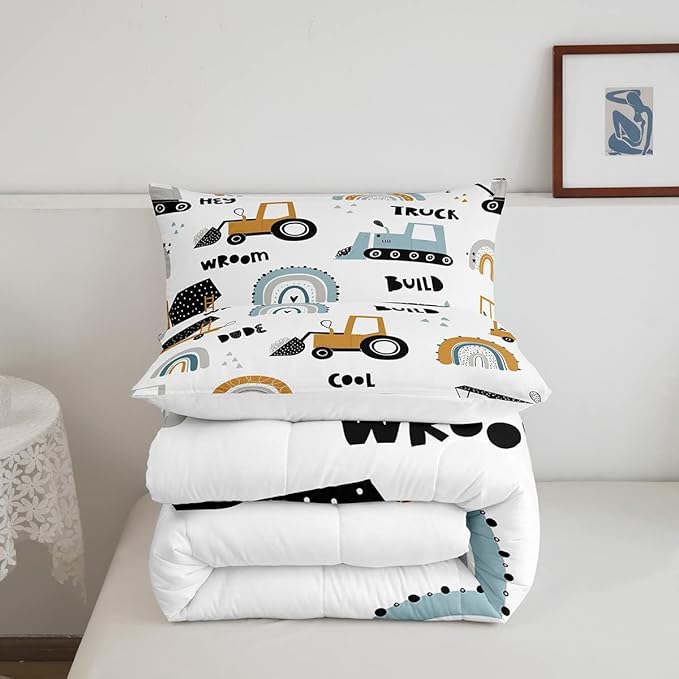 Feelyou Truck Excavator Comforter for Kids Boys Girls Cartoon Cars Bedding Set Tractor Engineering Vehicle Comforter Set Construction Bedroom Decor Quilt Set with 1 Pillowcase 2Pcs Bedding Twin
