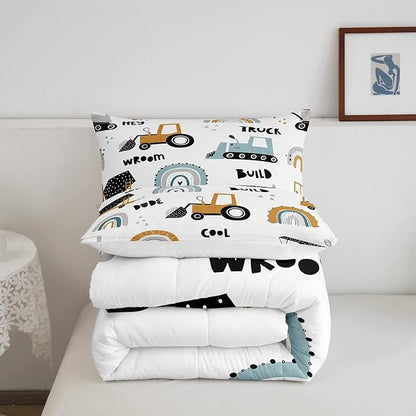Feelyou Truck Excavator Comforter for Kids Boys Girls Cartoon Cars Bedding Set Tractor Engineering Vehicle Comforter Set Construction Bedroom Decor Quilt Set with 1 Pillowcase 2Pcs Bedding Twin