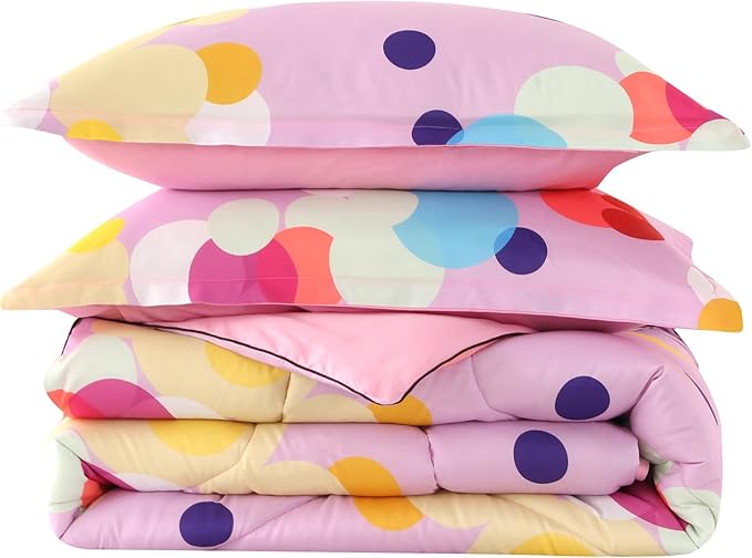 ENCOFT Pink Twin Comforter Set for Girls 3 Piece Colorful Bubbles Bedding Set Color Comfortable and Breathable for Teens and Adults All season with 1 Comforter and 2 Pillowcases
