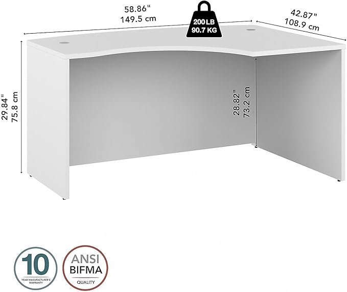 Bush Business Furniture Studio C 60W x 43D Right Hand L-Bow Desk Shell in White