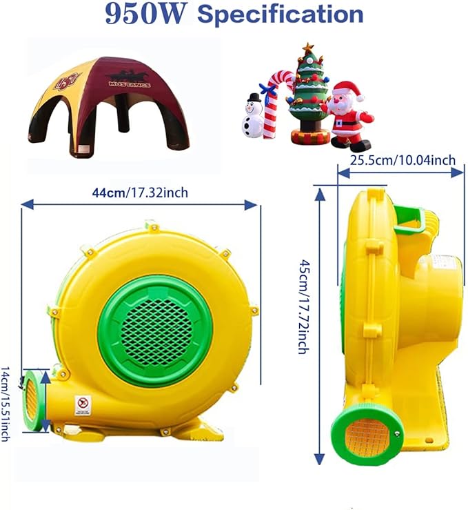 Air Blower 950 Watts with 4M Wire, 2600Pa Pump Fan Commercial Inflatable Bounce House Blower, Used for Inflatable Bouncy Castle and Jump Slides (950W,1.25HP)