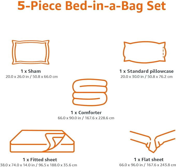 Amazon Basics Kid's Easy Care Microfiber Bed-in-a-Bag 5-Piece Bedding Set, Twin, Butterfly Friends