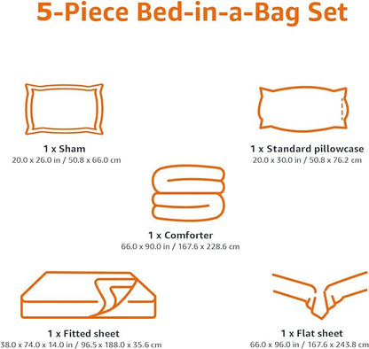 Amazon Basics Kid's Easy Care Microfiber Bed-in-a-Bag 5-Piece Bedding Set, Twin, Butterfly Friends