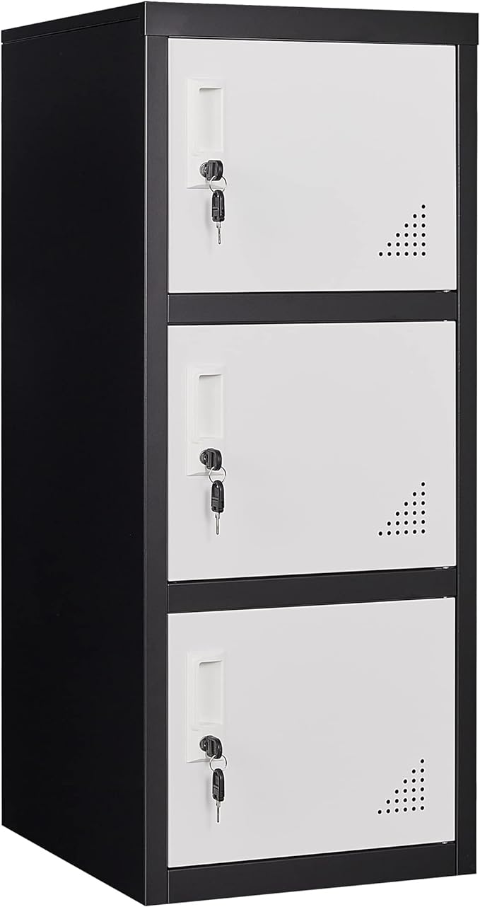 Metal Locker Storage Cabinet for School, Home, Office Employee Lock Box,Steel Organizer with 3 Doors & Keys,Steel Storage Cabinet