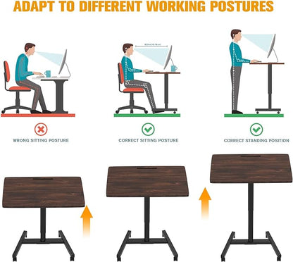 Rolling Desk Adjustable Height, Presentation Podium with Tablet Slot, 28 Inch Mobile Laptop Stand Desk Rolling Cart for Home Office Classroom