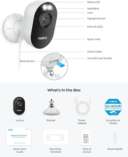 REOLINK Wireless Outdoor Security Camera Lumus 2K, Upgraded 4MP Spotlight Color Night Vision, 2.4/5GHz Dual-Band WiFi Plug in Camera, Smart Person/Vehicle/Animal Detection, Two-Way Talk, Local Storage