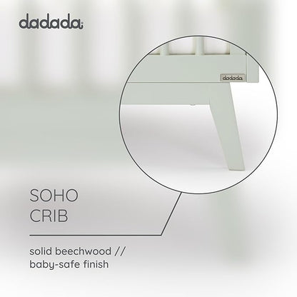 dadada Baby Soho 3-in-1 Convertible Crib to Toddler Bed – Wooden Crib Made in Italy, GREENGUARD Gold Certified Small Baby Crib – Baby-Safe Finish, Modern Design (Sage)