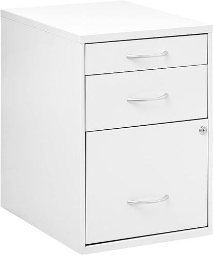 OSP Home Furnishings HPB Heavy Duty 3-Drawer Metal File Cabinet for Standard Files and Office Supplies, White Finish