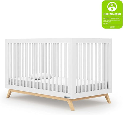 dadada Baby Soho 3-in-1 Convertible Crib – Made in Italy, GREENGUARD Gold, Adjustable Mattress Height, Solid Beechwood – Baby-Safe Finish, Modern Design 53.15 x 29.95 x 36.7 in (White + Natural)