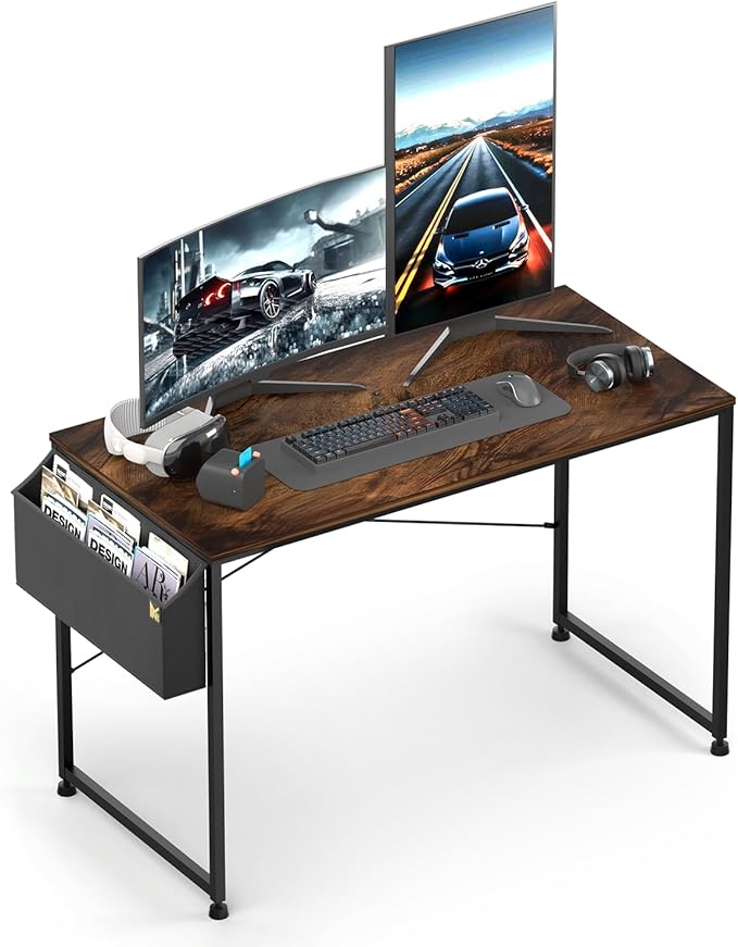 MoNiBloom Home Office Gaming Desk, 47 Inches Computer Study Table with A Storage Bag, Rustic Brown