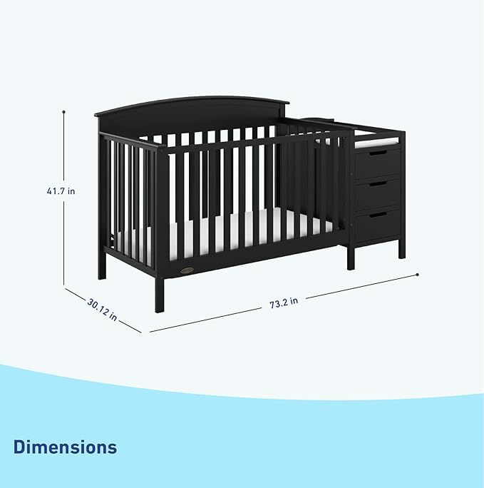 Graco Benton 4-in-1 Convertible Crib and Changer (Black) – GREENGUARD Gold Certified, Crib and Changing -Table Combo, Water-Resistant Changing Pad, Converts to Toddler Bed, Daybed & Full-Size Bed