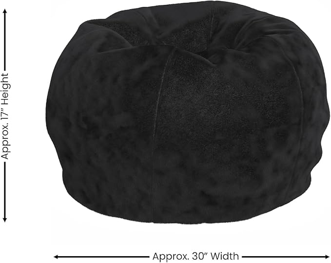 Flash Furniture Dillon Small Black Furry Bean Bag Chair for Kids and Teens