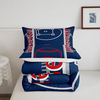 Feelyou Baseball Print Bedding Set Full Size Sports Game Comforter Set for Kids Boys Girls Decor Baseball Gaming Comforter Microfiber Ball Duvet Set Bedroom Quilt Set