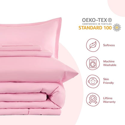 SLEEP ZONE Kids Bedding Comforter Set Full/Queen Size - Super Cute & Soft Kids Bedding 7 Pieces Set with Comforter, Sheet, Pillowcase & Sham (Ballet Pink Color)