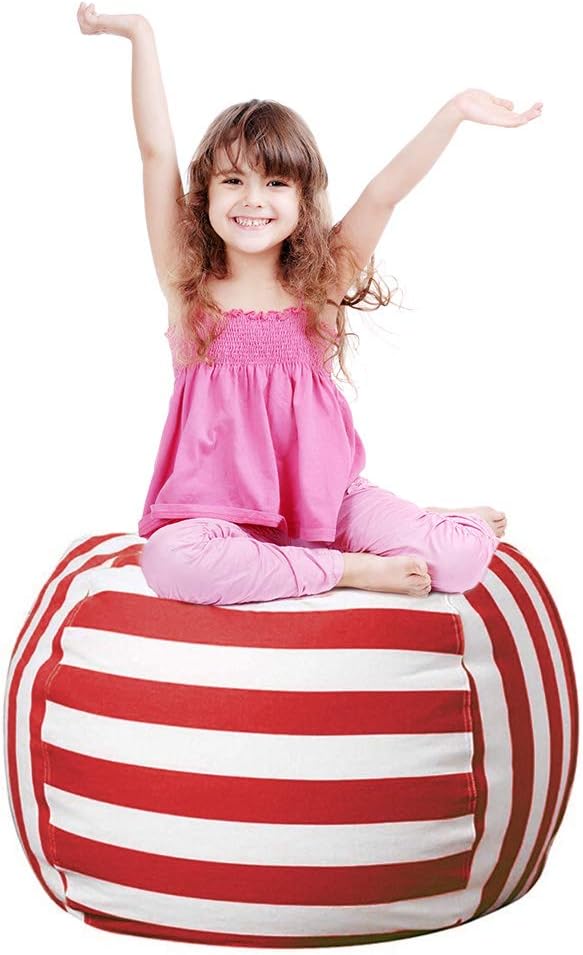Stuffed Animal Storage Bean Bag Chair Cover for Kids room, 27Inch Stuff and sit storage bean bag for organizing boys and girls Plush Toy, christmas gifts—Red