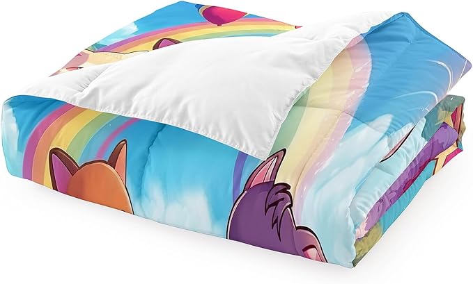 Cat Comforter Set - Cartoon Cat Bedding Sets Twin Comforter Set for Girls Kids Cute Kitty Design Animal Bedding Soft Breathable Cat Quilt for All Season, 1 Comforter 1 Pillowcase