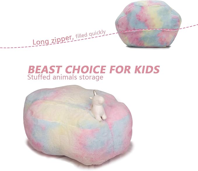 Stuffed Animal Storage Bean Bag Chair Cover for Kids Tie Dye Cat's Paw Bean Bag Cushion for Girls Large Size Toy Organizer Cover Only Without Filling
