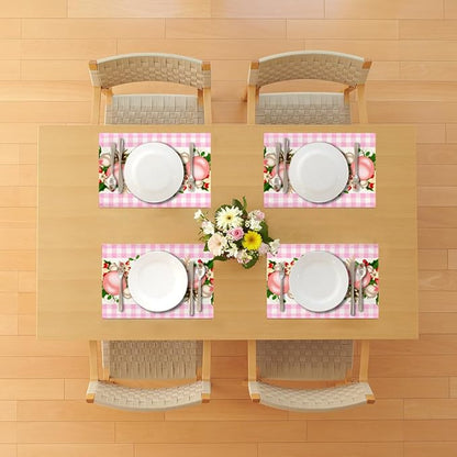 Nepnuser Pink and White Gingham Christmas Placemats Set of 4 Buffalo Check Plaid Xmas Decoration for Home Kitchen Dining Table Decoration