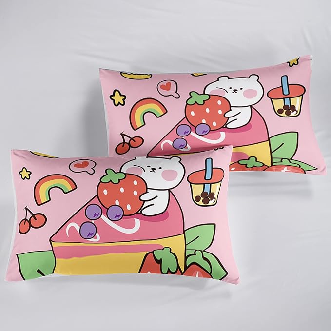 Kawaii Bear Comforter King,Pink Bear Comforter Set for Kids Teens Girls,3Pcs Bedding Set Printed Comforter with 2 Pillowcases,Down Alternative,Soft and Lightweight，King Size