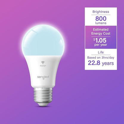 Sengled G2 Smart Light Bulbs That Compatible with Alexa & Google Assistant, Wi-Fi & Bluetooth LED Light Bulbs Dimmable, Led Bulbs 5000K Daylight, No Hub Required, 60W Equiv. 800LM CRI>90, 4 Pack