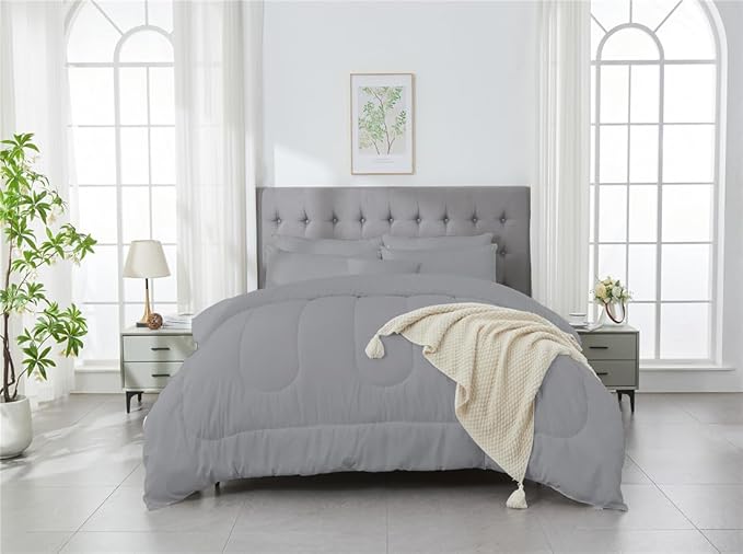 3 Piece Solid Color All Season Bedding Comforter Set Microfiber Soft Lightweight Bedding Set for Kids Teens Adults Room Decor with 1 Comforter and 2 Pillowcases Full