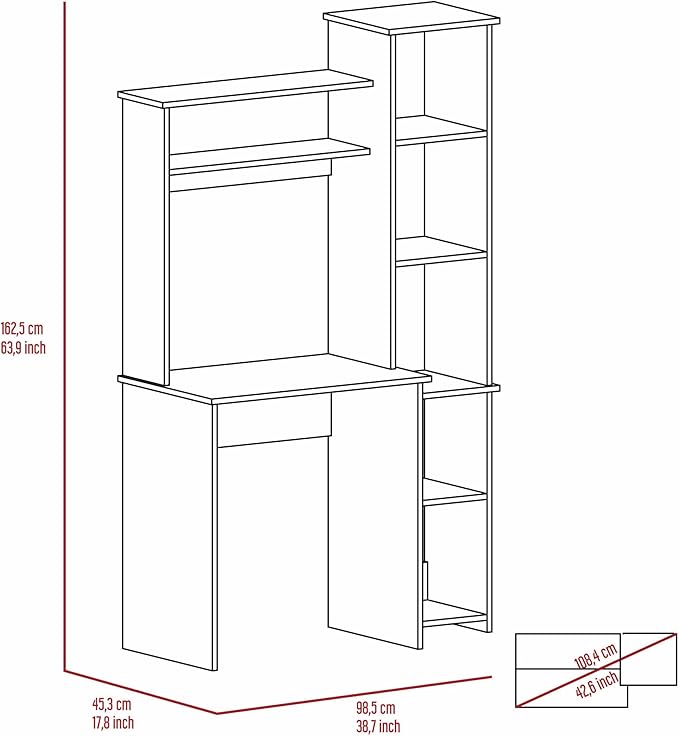 NicBex Laik-DW-00076-DX Desks, 38.7" W x 17.8" D x 63.9" H, White